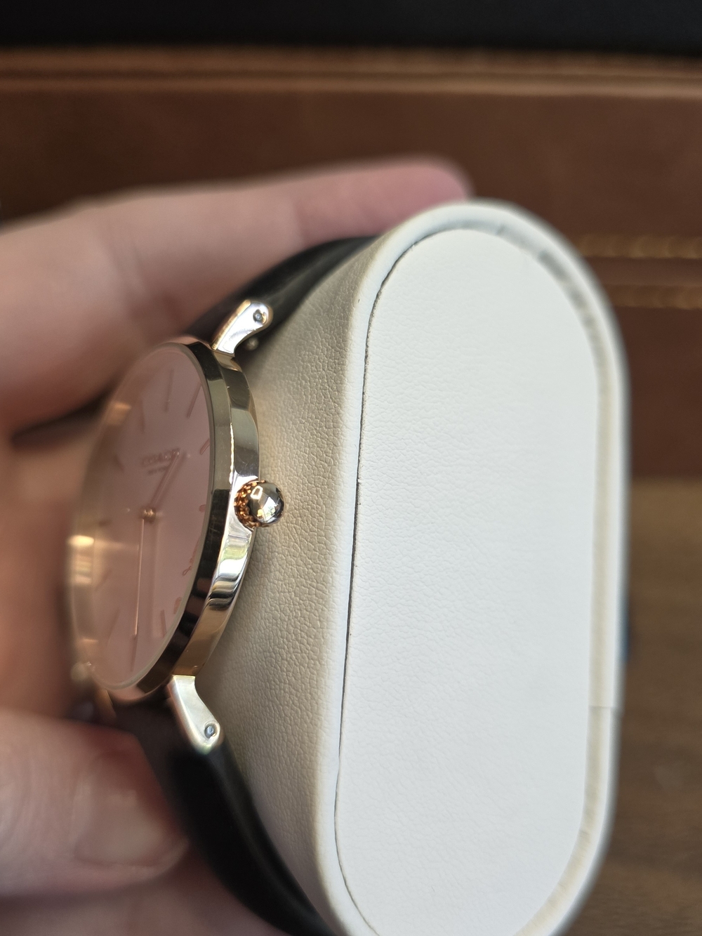 COACH Womens Classic Rose Gold Case Watch with Black Leather Strap - Picture 10 of 16